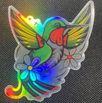 Hummingbird w/ flowers sticker (Rasta Colors)